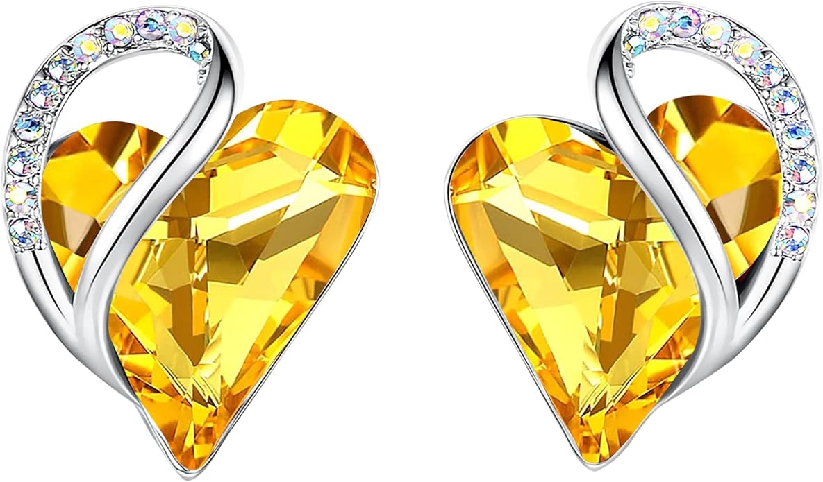 Leafael Infinity love Heart Birthstone Stud Earrings for Women, Valentine's Day Gifts for Mom, Wife, and Her, Silver Plated Birthday Jewelry