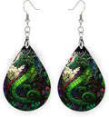 Teardrop Wood Earrings Light Weight Printed Image Dangle Jewelry, Fun and Funky