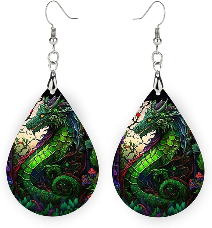 Teardrop Wood Earrings Light Weight Printed Image Dangle Jewelry, Fun and Funky