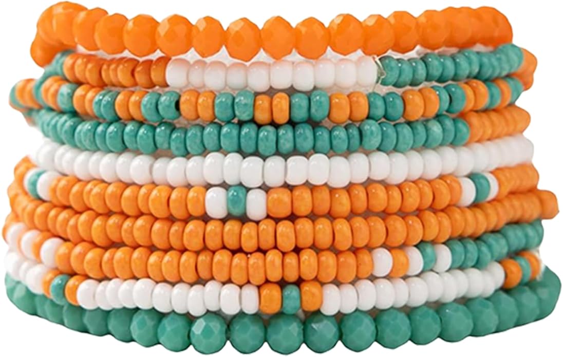 INK + ALLOY Game Day Bracelet Stacks, Beaded Bracelets for Football Gameday Outfits, Handmade Jewelry for College Students, Teachers, Football Moms, Set of 10