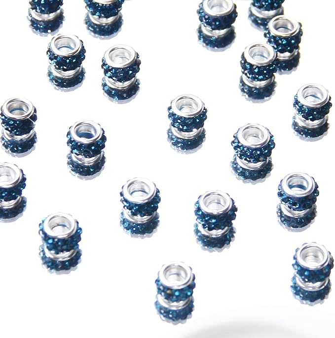 200Pcs Blue Large Hole Rhinestone Beads, Round, Loose Beads, Craft Bead, DIY Bracelet Necklace Jewelry Making Supplies