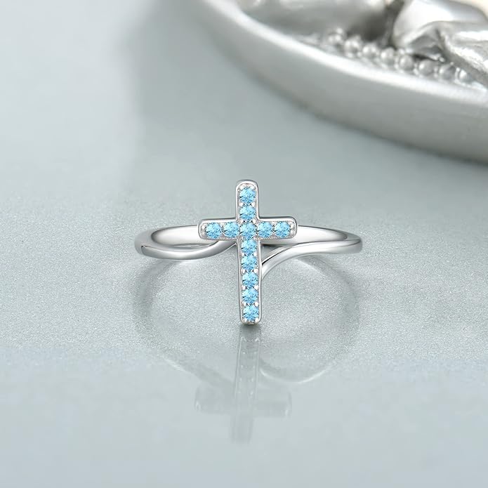 STARCHENIE 925 Sterling Silver Cross Ring for Women Size 5-10
