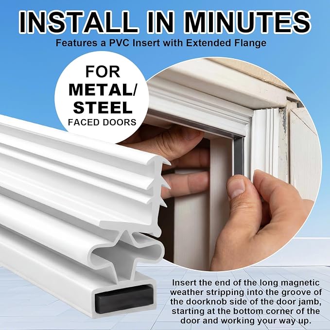 FoldTier 5 Pcs Magnetic Door Weather Stripping Kerf Seal Kit Vinyl, Top and - Image 4