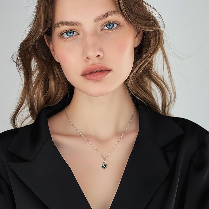 FANCIME 14K Solid White Gold Infinity Heart Birthstone Necklace for Women with Diamond Pendant Birthday Gifts for Mom Women Sterling Silver Chain 16" + 2" Extender