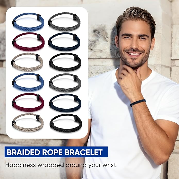 TempBeau Nautical Braided Rope Bracelets Set - 6 Pcs Adjustable Braided Cord Bracelet, Handmade Navy Marine String Bracelet with Metal Knot, Men Women Braided Bracelets Gifts