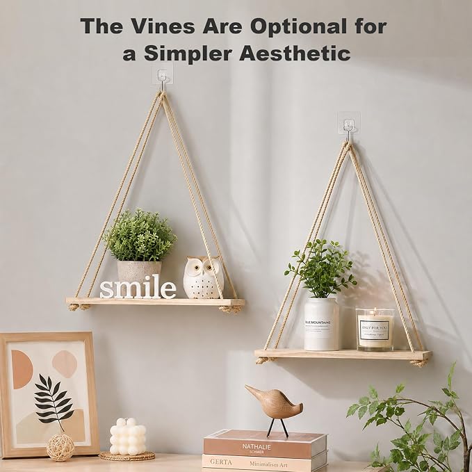 RICHER HOUSE Hanging Floating Shelves No Drill, Macrame Plant Wall Shelf | 2 - Image 5