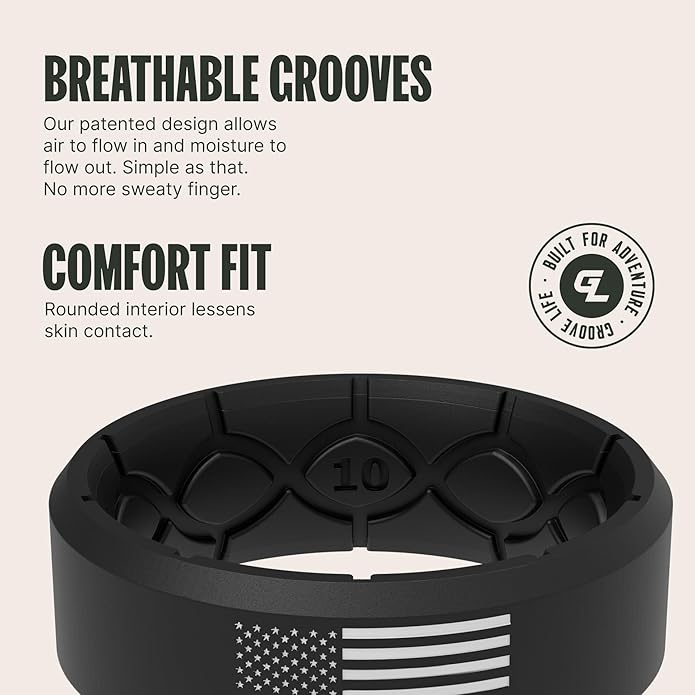 Groove Life Edge Silicone Ring - Breathable Rubber Wedding Rings for Men, Unique Design, Comfort Fit Ring