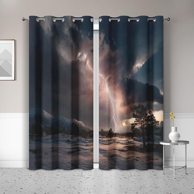 Thunderstorm Curtains 72 Inches Long, Lightning Nature Landscape Blackout by Unknown