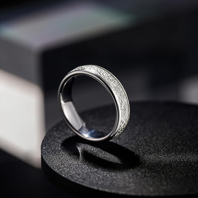 Greenpod 4mm 6mm Tungsten Rings for Men Women Silver Dome Polished Meteorite Inlay Ring Wedding Bands for Him Size 4-13