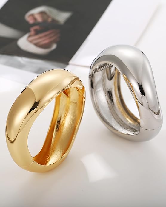 Bangle Bracelets for Women | 14K Gold Plated Trendy Wide Bracelets | Hinged Arm Cuff Bangles Chunky Bracelet for Women