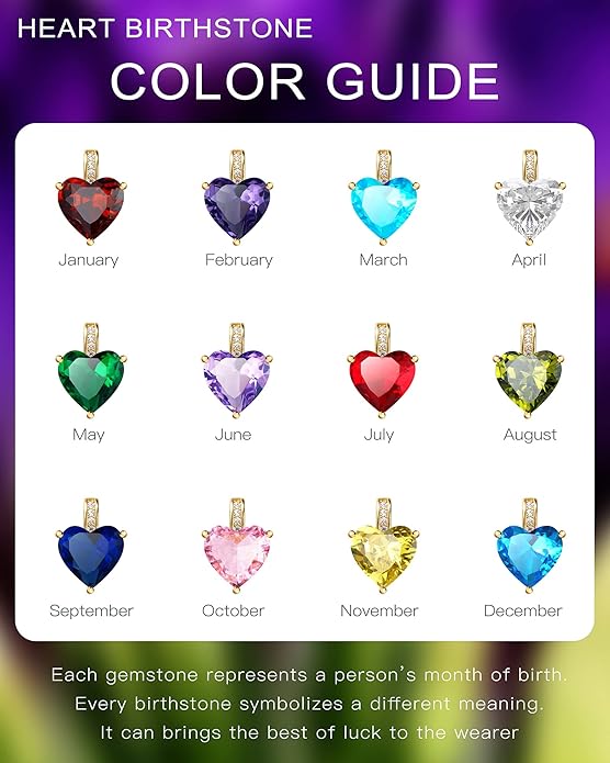 Genuine Birthstone Necklace for Women, Heart Love Necklace, Birthday Gifts for Her