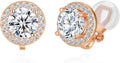 YOQUCOL 8MM Cubic Zirconia Crystal Clip On Stud Earrings Round Non Pierced Earrings for Women