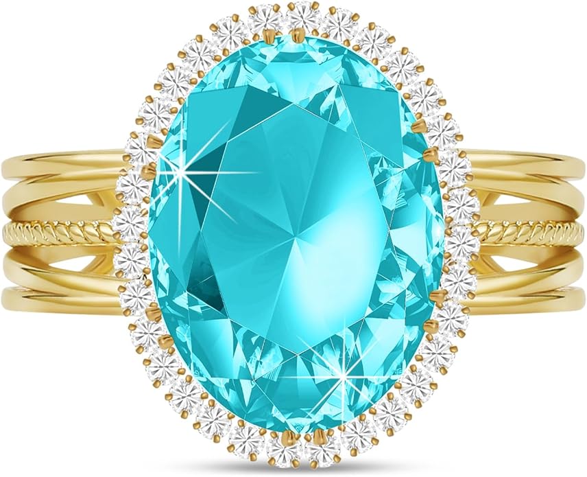 Linawe Birthstone Chunky Adjustable Rings for Women, Gold/Silver/Rose Gold Statement Rings, Imitation Diamond Fake Gemstone Crystal Cocktail Ring, Cubic Zirconia Costume Jewelry