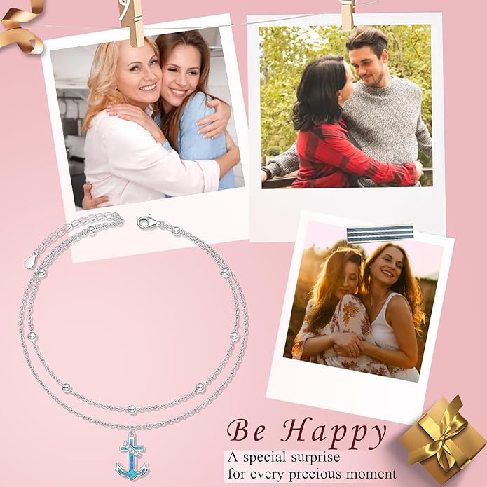 S925 Sterling Silver Ankle Bracelets Anchor/infinity/Starfish Anklet for Women Blue Opal Moonstone Anklet Foot Chain Beach Anklets Jewelry