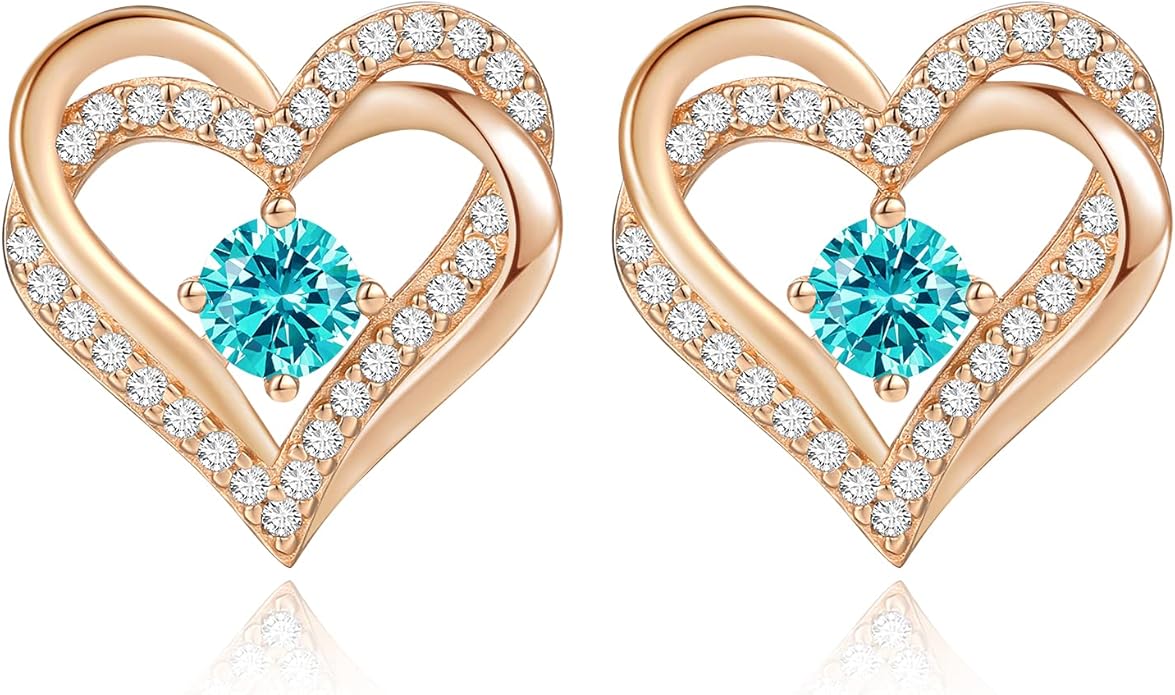 CDE Forever Love Heart Stud Earrings for Women, 925 Sterling Silver Birthstone Heart Stud Earrings Christmas Day Mother's Day Gift Anniversary Birthday Jewelry Gifts for Women Wife Her