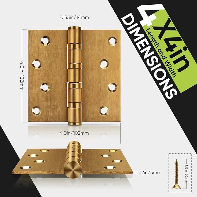 3 Pack Ball Bearing Door Hinges, 4in x 4in Door Hinges, Heavy Duty Stainless - Image 4
