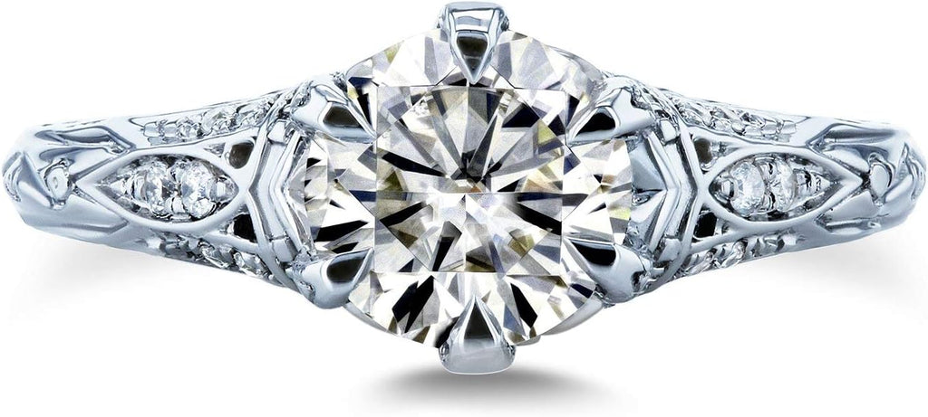 Kobelli Moissanite (GH) 6-Prong Antique Style Engagement Ring 1 1/6 CTW 14k White Gold, 5.5