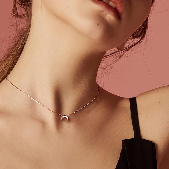 ChicSilver Personalized 925 Sterling Silver Dainty Small Heart/Star/Moon/Dot/Triangle Pendant Necklace for Women, Silver/Gold/Rose Gold/Black (with Gift Box)