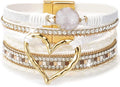 Suyi Multilayer Leather Wrap Bracelet Heart-Shape Wide Cuff Bracelets for Women
