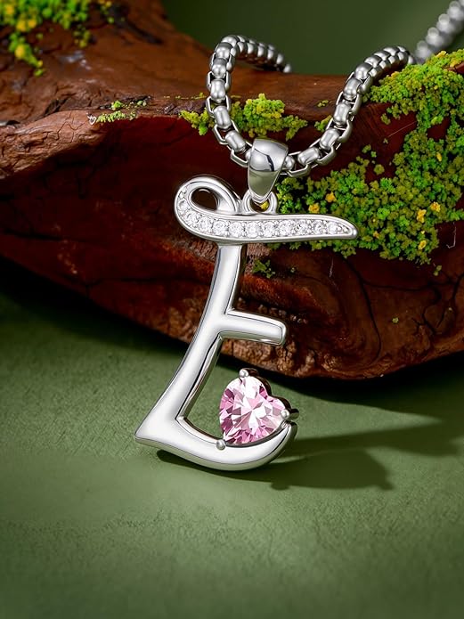 Valentines Day Gifts for Women Alphabet A to Z Initial Birthstone Pendant Necklaces for Women - 18k White Gold Plated Personalized Name Jewelry Valentine Mothers Day Birthday Gifts for Women Her Girlfriend