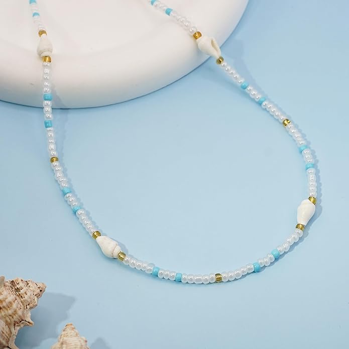 Women's Shell Starfish Boho Layered Beaded Necklace Choker for Summer Beach Vacation Gifts for Birthday/Anniversary/Christmas
