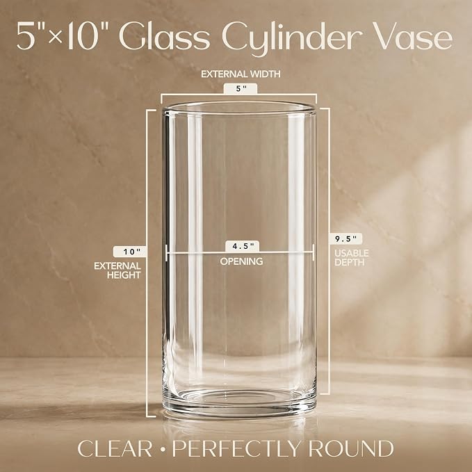 Royal Imports Glass Cylinder Flower Vase 10" Tall, Floating & Votive Candle - Image 2