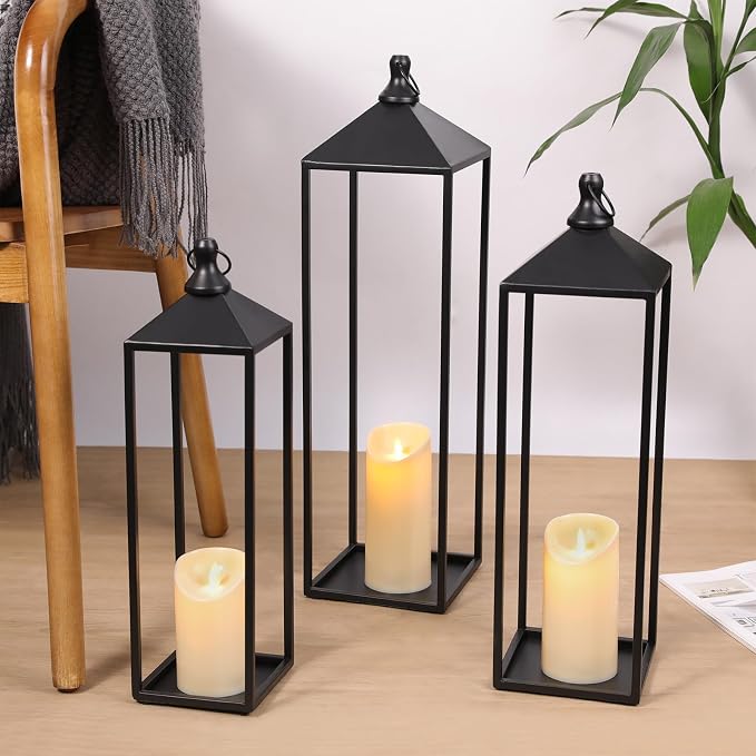 22'' 19'' 17'' Lanterns Decorative Outdoor Indoor, Glass-free Modern Farmhouse - Image 8