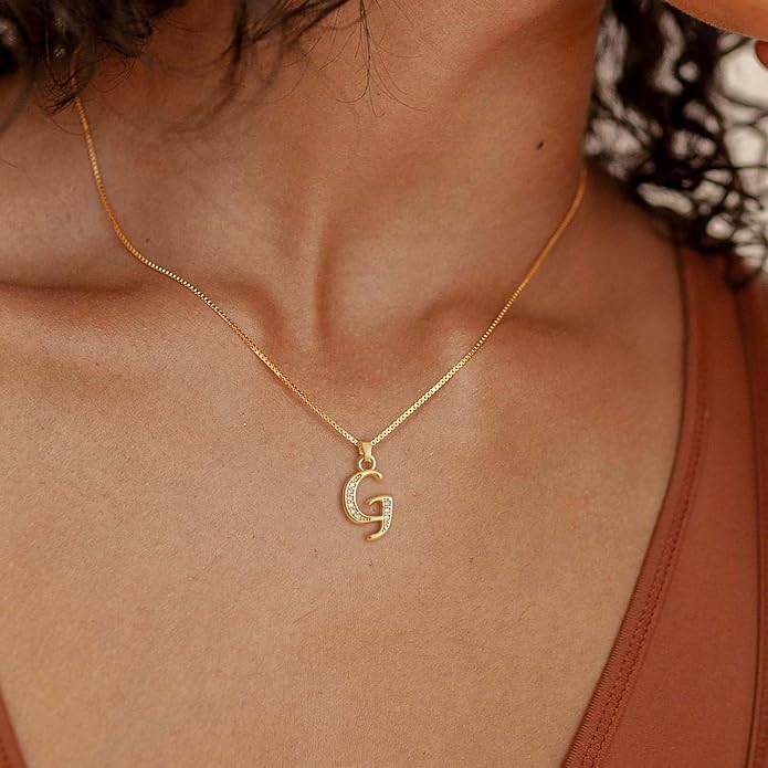Initial Necklace for Women, 14K Gold Plated Box Chain Letter Pendant, Trendy Name Necklace, Dainty Personalized Jewelry Valentines Day Gift for Her