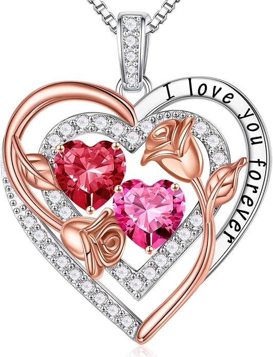 Iefil Valentines Day Gifts for Her - Sterling Silver Birthstone Necklace Anniversary Birthday Gifts for Her Wife Mom Daughter