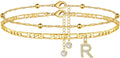 Ursteel Ankle Bracelets for Women, 14K Gold Plated Dainty Layered Chain CZ Initial Anklets Summer Jewelry Gifts for Women