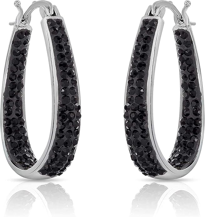 Savlano 14K White Gold Plated Inside Out Crystal Hoop Earrings For Women Comes With Savlano Gift Box