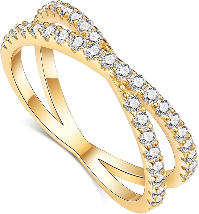 IMOLOVE Moissanite Eternity Ring, Criss Cross Wedding Bands for Women - Sterling Silver Stackable Rings Size 4-11