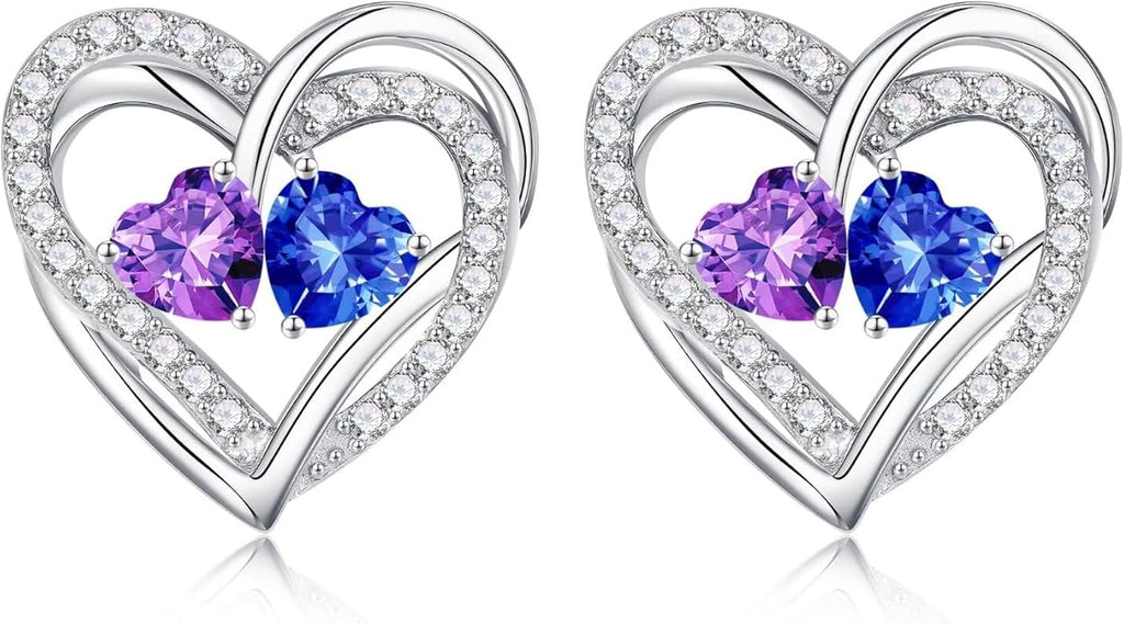 Iefil Valentines Day Gifts for Her, 925 Sterling Silver Heart Birthstone Earrings, Anniversary Birthday Gifts for Women, Birthstone Jewelry for Her Wife Girlfriend Mom