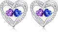 Iefil Valentines Day Gifts for Her, 925 Sterling Silver Heart Birthstone Earrings, Anniversary Birthday Gifts for Women, Birthstone Jewelry for Her Wife Girlfriend Mom
