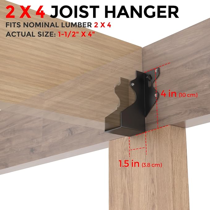 20Pcs Black 2x4 Joist Hangers for Wood, 18 Gauge Metal Face Mount Joist Hanger - Image 3