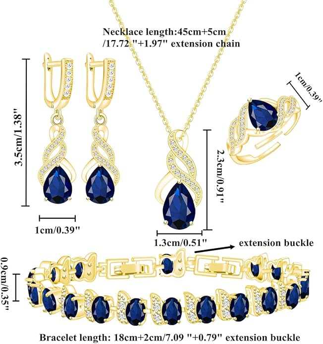 LMXXVJ Jewelry Set for Women,Teardrop Cubic Zirconia Necklace Earrings Adjustable Ring Bracelet Jewelry Set Formal Jewelry Gift