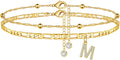 Ursteel Ankle Bracelets for Women, 14K Gold Plated Dainty Layered Chain CZ Initial Anklets Summer Jewelry Gifts for Women