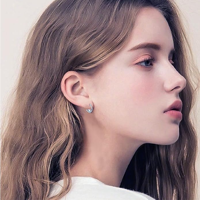 JUSTKIDSTOY Hypoallergenic Panda/Unicorn/Hummingbird/Dolphin Hoop Earrings for Women 925 Sterling Silver Animal Huggie Hoop Earrings Jewelry Gifts for Sensitive Ears