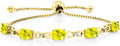 Gem Stone King 7X5MM Oval Cut Gemstone Birthstone and Accent Lab Grown Diamond Tennis Bracelet For Women In 18K Yellow Gold Plated Silver | Adjustable Bolo Bracelet For Women | Easy-On Easy-Off