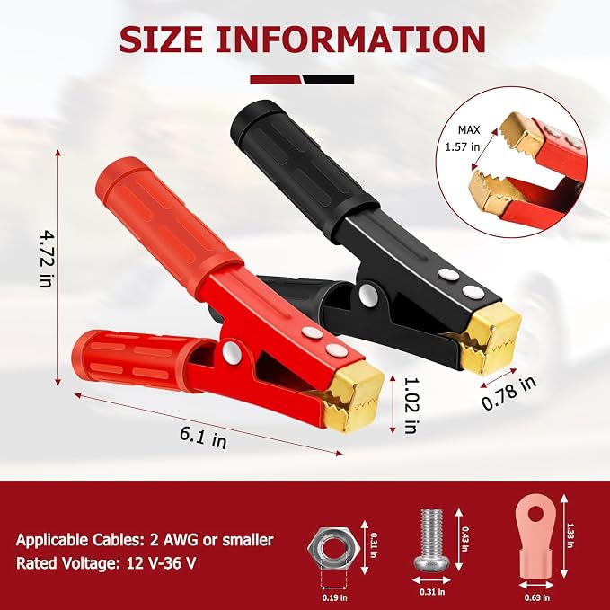 Battery Charger Clamps 1000A 2 Pair, Jumper Cable Clamps Pure Copper, Jumper - Image 4