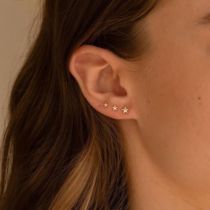 VRIUA 20G Tiny Flat Back Earrings for Women - 14K Gold/Silver Plated Small Flat Back Stud Earrings Hypoallergenic Cartilage Helix Piercing Jewelry