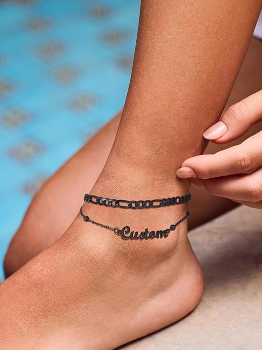 FindChic Custom Ankle Bracelets for Women, Stainless Steel Figaro/Cuban/Wheat/Rope/Herringbone Chain Anklets, Beach Foot Jewelry 8.5''-10.5'' Adjustable & Waterproof, with Gift Box