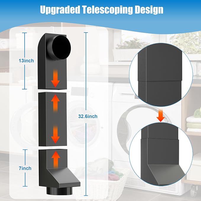 17.7-29.5" Telescoping Dryer Vent Connector Kit, 304 Stainless Steel Periscope - Image 3
