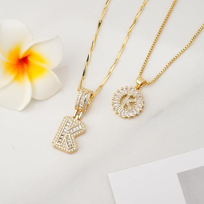 14K Gold Plated Alphabet Necklace Cubic Zirconia Letter Pendant, Personalized Name Jewelry Gift for Women, Customizable A-Z, Birthday/Mothers Day Gifts for Womens
