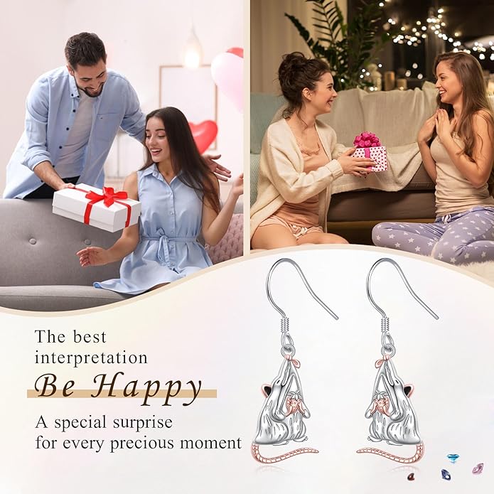 FLYOW 925 Sterling Silver Cute Animal Jewelry Hummingbird/Butterfly/Wolf/Corgi/Cat/Snake/Spider/Bat/Penguin/Bear/Opossum/Frog/Guinea Pig for Women Mother Friend Animal Lovers