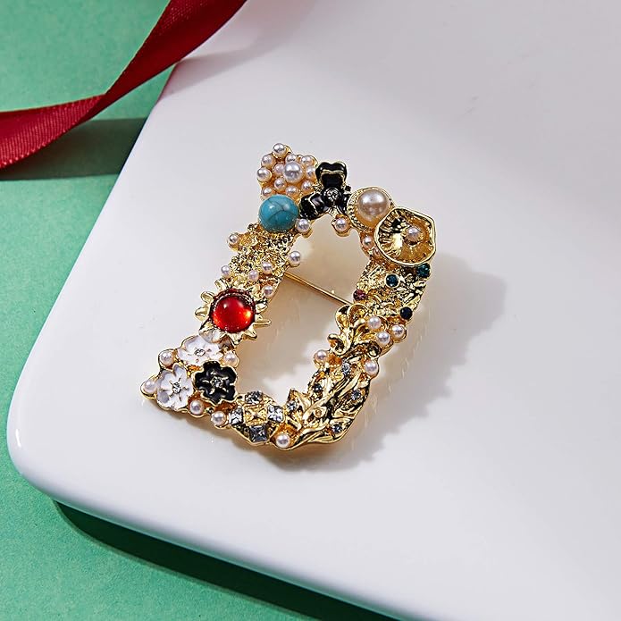 Crystal Pearl Initial Brooches Pins Gold Letter A-Z Lapel Pin Enamel Colorful Alphabet Letter Breastpin Pin Jewelry for Women Girls