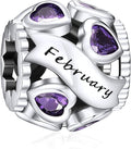 NINGAN Birthstone Charms 925 Sterling Silver Love Heart Openwork Bead for Charm Bracelets and Necklaces with 5A Cubic Zirconia, Birthday Mothers Day Jewelry Gifts Women