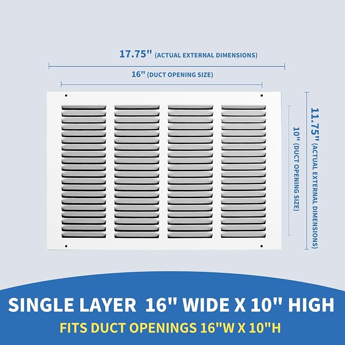 16x10 Return Air Grille, Air Return Vent Cover, AC Vent Cover, Cold Air Return - Image 2