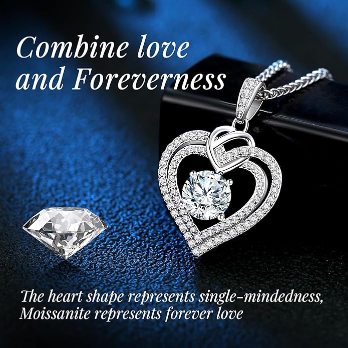 OOBEE Valentines Day Gift Moissanite Heart Necklaces for Women, 1- 4 Carat Moissanite 925 Sterling Silver 14K Gold Plated Pendant Necklace, Ideal Anniversary Birthday Christmas Mothers Day Jewelry Gifts for Mom Wife Her Girlfriend Daughter