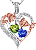 Iefil Valentines Day Gifts for Her - 925 Sterling Silver Rose Heart Necklace, Birthstone Jewelry, Anniversary Birthday Gifts for Wife Girlfriend Mom Daughter
